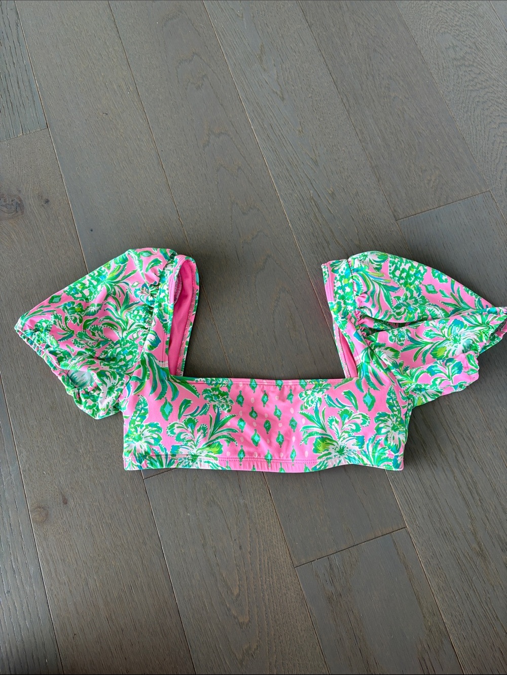 Lilly Pulitzer 0 Pink Floral Puff Sleeve Crop Bikini Top